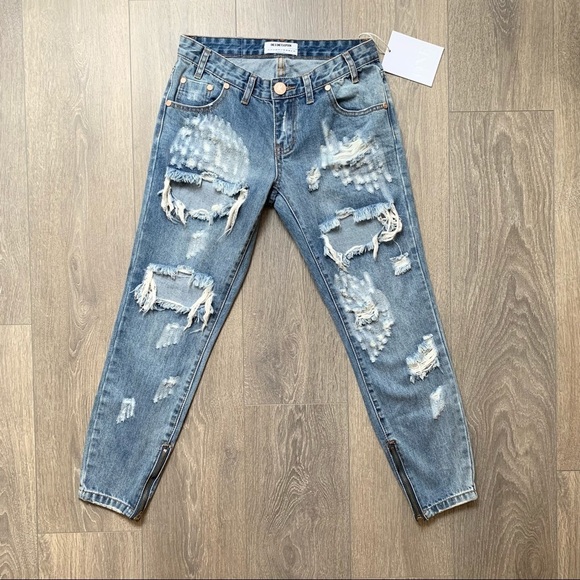 One Teaspoon Ford Freebirds Skinny Straight Jeans Distressed Ankle Zip Low Rise - Picture 6 of 16